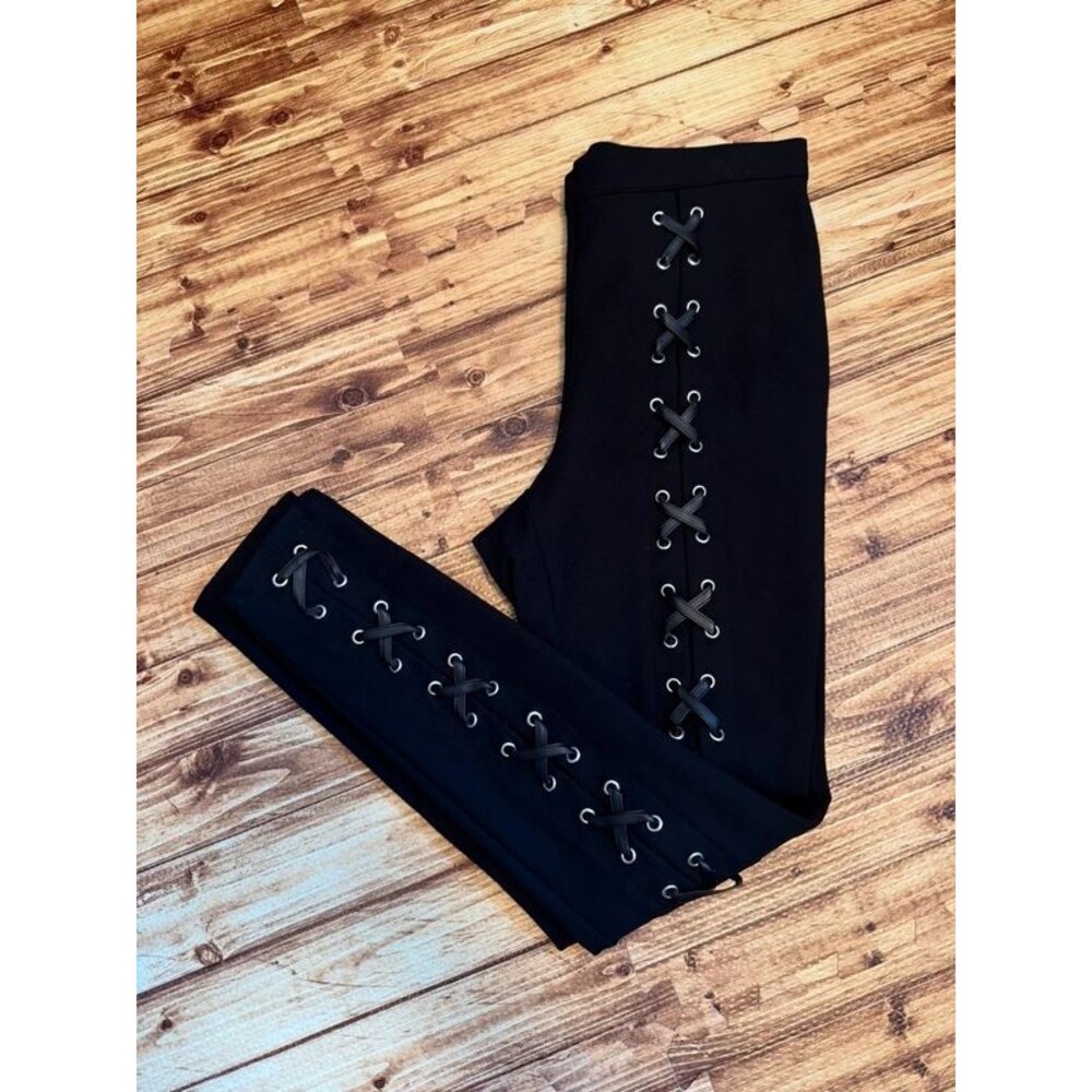 Black Legging Pants w/ Front Lace-up Detail